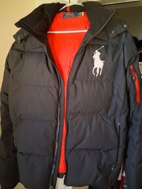 Ralph Lauren Black Puffer Jacket with Red Interior